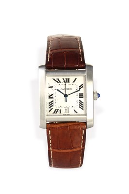 Lot 22 - A lady’s stainless steel wristwatch, Cartier Tank