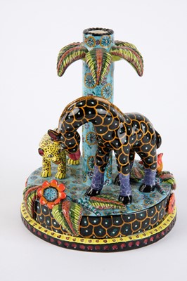 Lot 30 - Ardmore Ceramic Studio,Giraffe and leopard candle holder